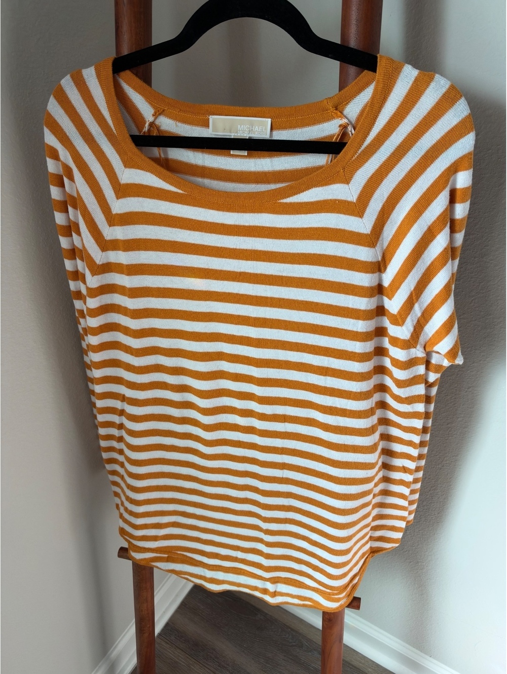 Michael Kors Women's Medium Orange and White Striped Sweater Cotton Blend